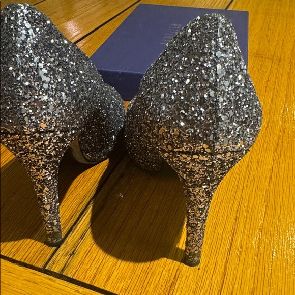 Stuart Weitzman Glitterswoon Graphite Glitter Heels – Size 8.5 M - Picture 5 of 8